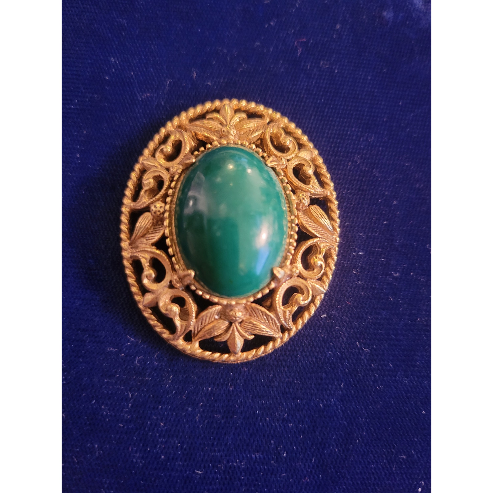 Signed Florenza Ornate Brooch Dk Green Stone W Magnetic Pin Back 40$